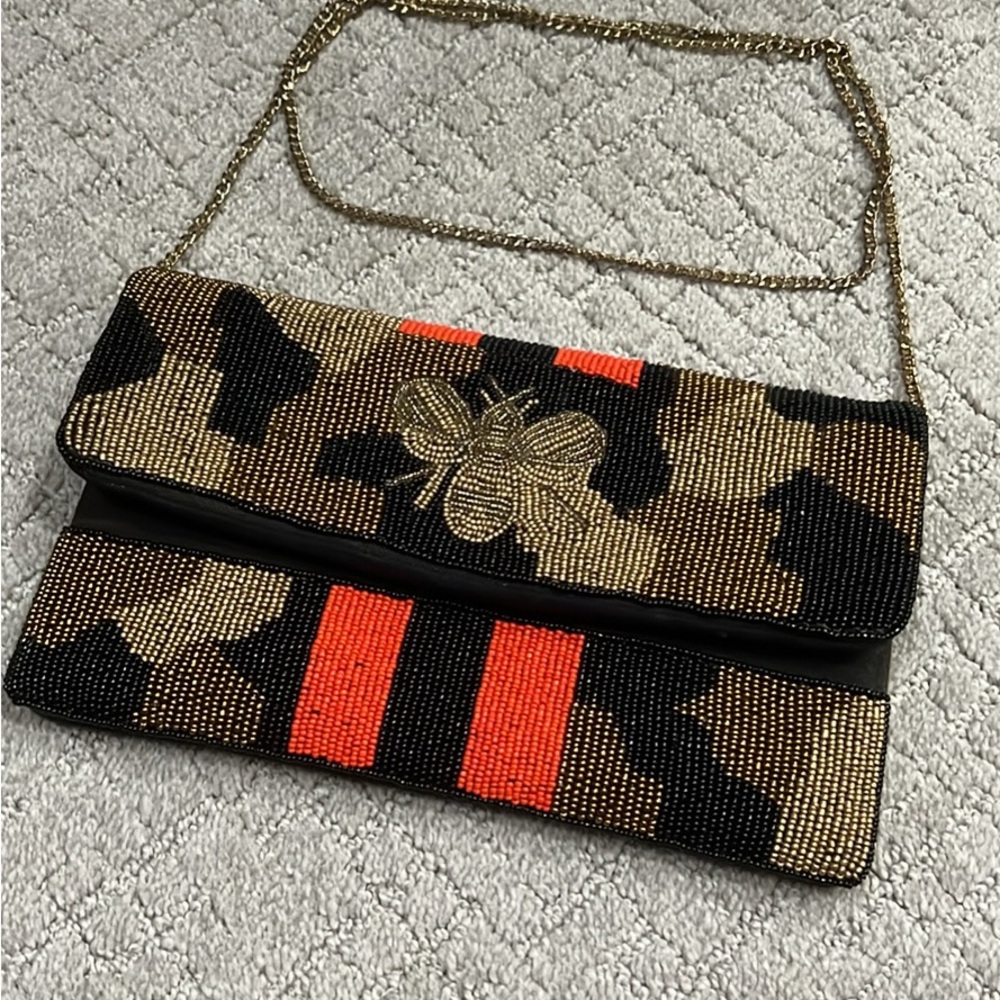 Elegant Black and Gold Beaded Clutch